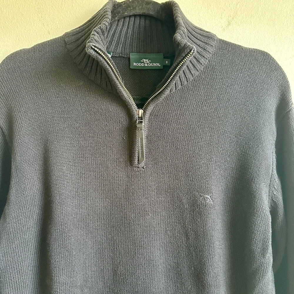 Rodd & Gunn Sweater Mens S Black (Ink) Quarter Zip Pullover 100% Cotton Logo NWT